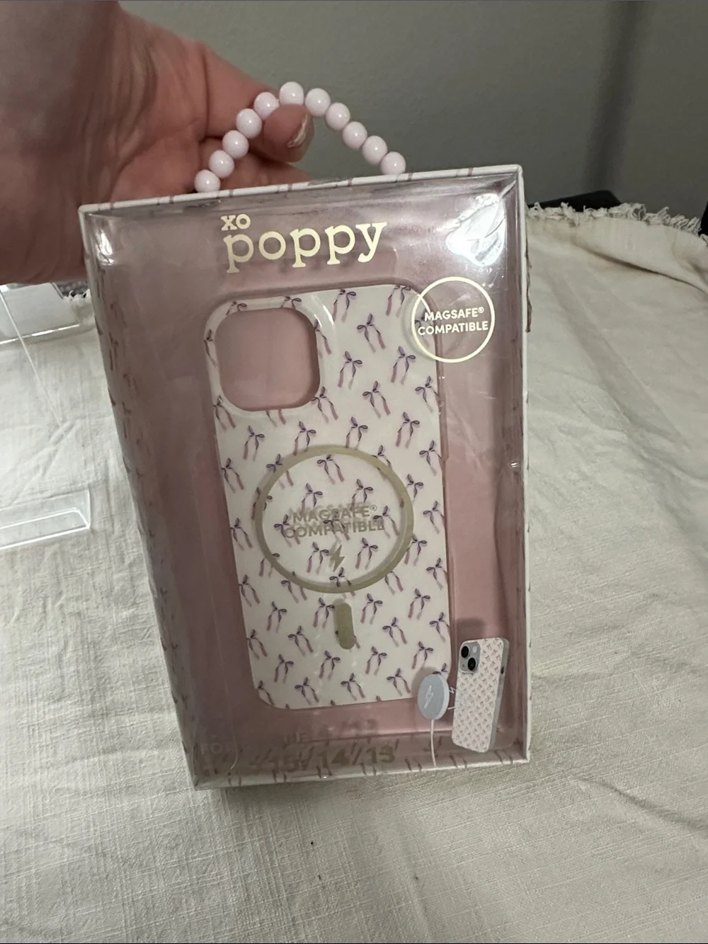 MagSafe Compatible Pink Ribbon Pattern iPhone Case 16E/15/14/13 by XO Poppy NWT